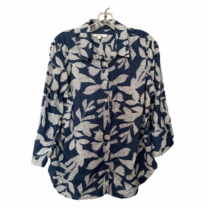 Chico’s Navy & White Leaf-Pattern Button-Down Shirt Size 12